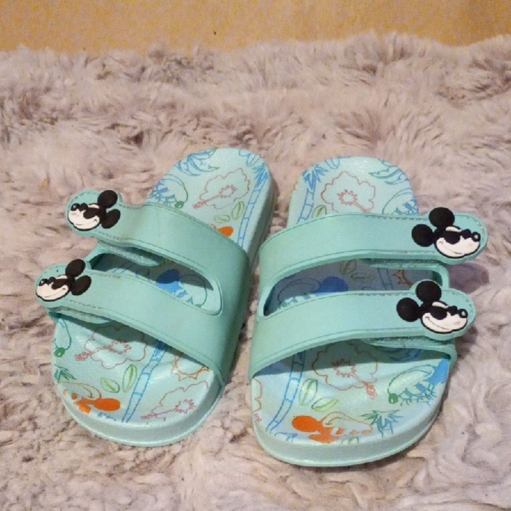 Disney Mint Green Slide Sandals with Mickey Design
